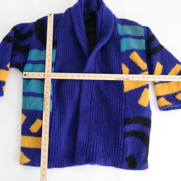 Vintage Handmade Purple Blue & Yellow  Knit with Liner Open Cardigan - Picture 4 of 12